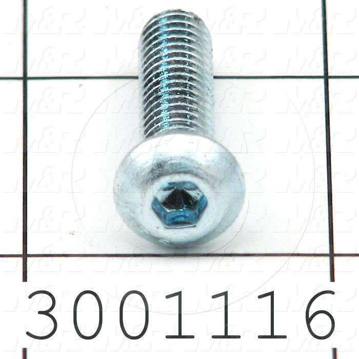 Machine Screws, Button Head, Steel, Thread Size 1/4-20, Screw Length 1", Full Thread Length, Right Hand, Zinc