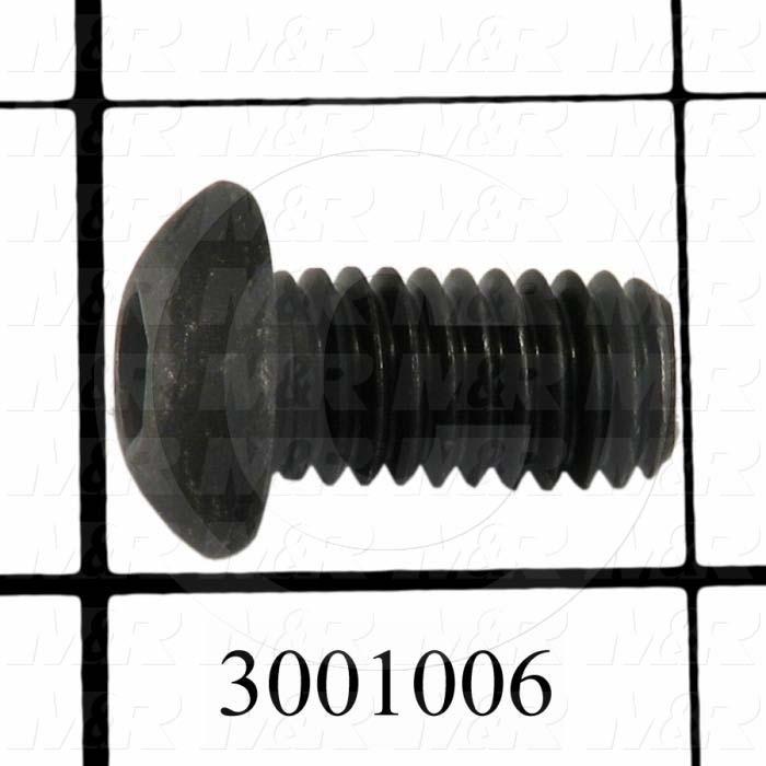 Machine Screws, Button Head, Steel, Thread Size 3/8-16, Screw Length 1", Full Thread Length, Right Hand, Black Oxide