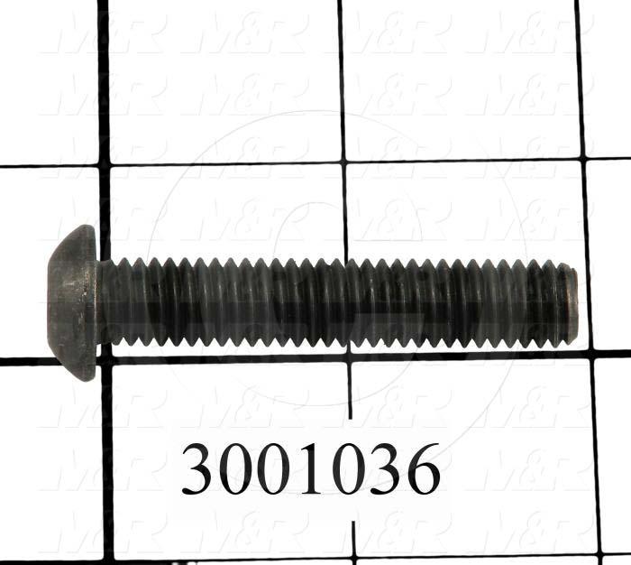 Machine Screws, Button Head, Steel, Thread Size 3/8-16, Screw Length 2.00 in., Full Thread Length, Right Hand, Black Oxide