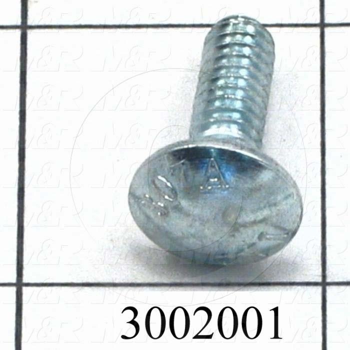 Machine Screws, Carriage Head, Steel, Thread Size 1/4-20, Screw Length 3/4", Full Thread Length, Right Hand, Zinc