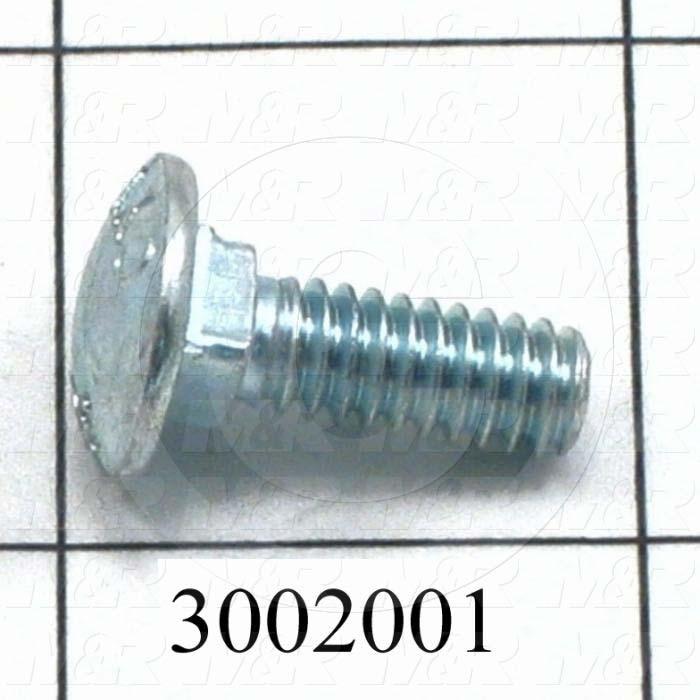 Machine Screws, Carriage Head, Steel, Thread Size 1/4"-20, Screw Length 3/4", Full Thread Length, Right Hand, Zinc
