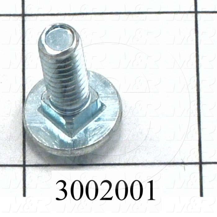 Machine Screws, Carriage Head, Steel, Thread Size 1/4"-20, Screw Length 3/4", Full Thread Length, Right Hand, Zinc