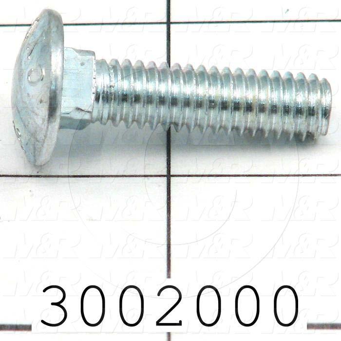 Machine Screws, Carriage Head, Steel, Thread Size 5/16-18, Screw Length 1 1/4 in., Full Thread Length, Right Hand, Zinc