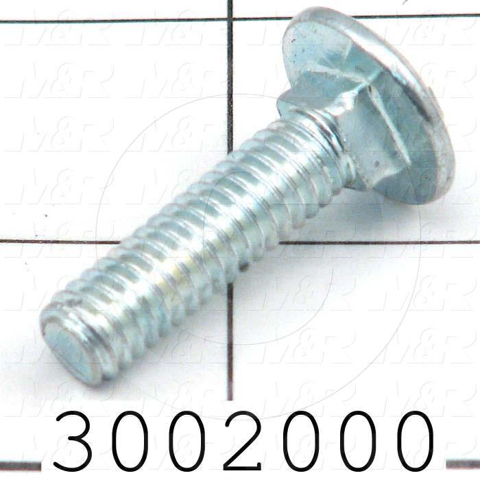 M8-1.25 Class 4.6 Round Head Carriage Bolt - Zinc Clear Finish, Choose Length & Quantity