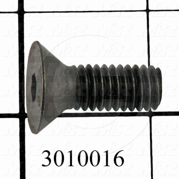 Machine Screws, Flat Head, Steel, Thread Size 3/8-16, Screw Length 1", Full Thread Length, Right Hand, Black Oxide