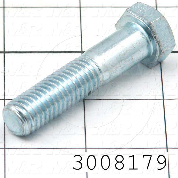 Machine Screws, Hex Head, Steel, Grade Class 5, Thread Size 1/2-13, Screw Length 2 1/4", Full Thread Length, Right Hand, Zinc