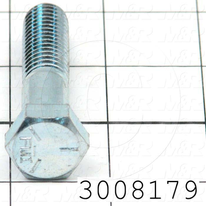 Machine Screws, Hex Head, Steel, Grade Class 5, Thread Size 1/2-13, Screw Length 2 1/4", Full Thread Length, Right Hand, Zinc