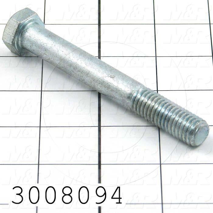 Machine Screws, Hex Head, Steel, Grade Class 5, Thread Size 1/2-13, Screw Length 4 in., Partial Thread Length, Right Hand, Zinc