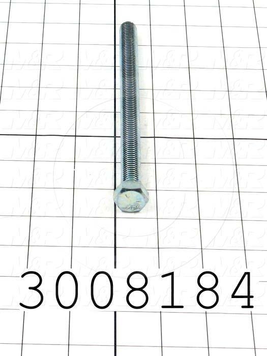 Machine Screws, Hex Head, Steel, Grade Class 5, Thread Size 1/2-13, Screw Length 7 in., Full Thread Length, Right Hand, Zinc