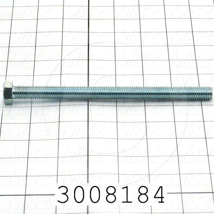 Machine Screws, Hex Head, Steel, Grade Class 5, Thread Size 1/2-13, Screw Length 7 in., Full Thread Length, Right Hand, Zinc