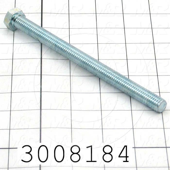 Machine Screws, Hex Head, Steel, Grade Class 5, Thread Size 1/2-13, Screw Length 7 in., Full Thread Length, Right Hand, Zinc