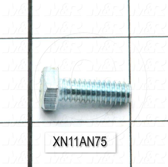 Machine Screws, Hex Head, Steel, Grade Class 5, Thread Size 1/4-20, Screw Length 3/4", 0.75" Thread Length, Right Hand, Zinc Plated