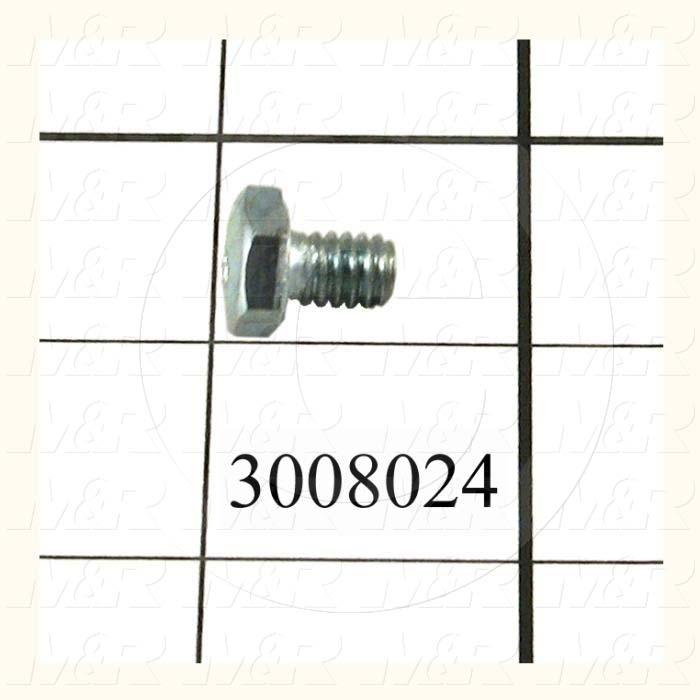 Machine Screws, Hex Head, Steel, Grade Class 5, Thread Size 1/4-20, Screw Length 3/8", Full Thread Length, Right Hand, Zinc