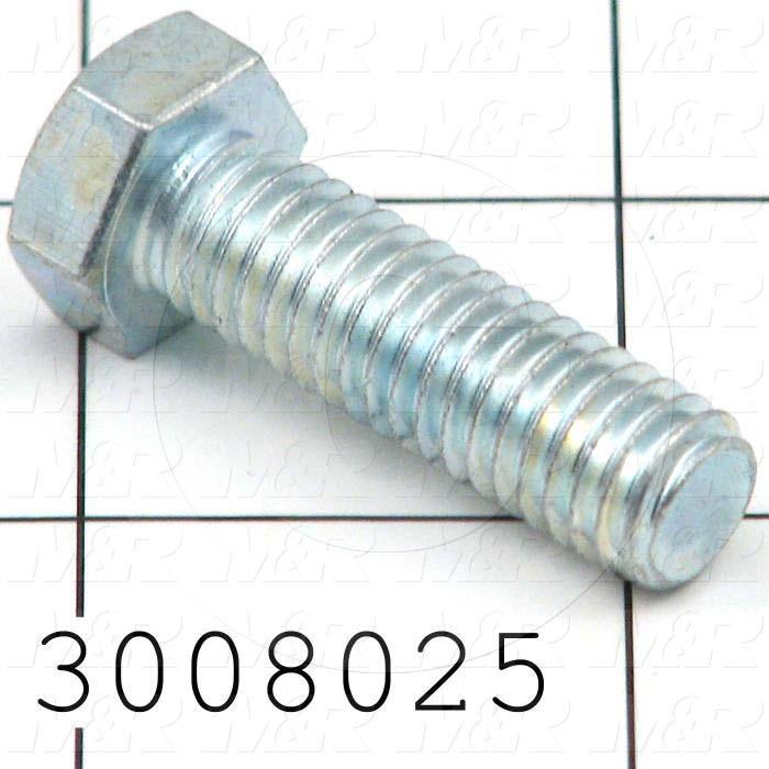 Machine Screws, Hex Head, Steel, Grade Class 5, Thread Size 3/8-16, Screw Length 1 1/4 in., Full Thread Length, Right Hand, Zinc