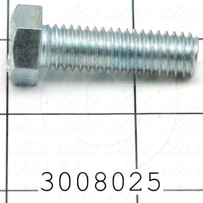 Machine Screws, Hex Head, Steel, Grade Class 5, Thread Size 3/8-16, Screw Length 1 1/4 in., Full Thread Length, Right Hand, Zinc