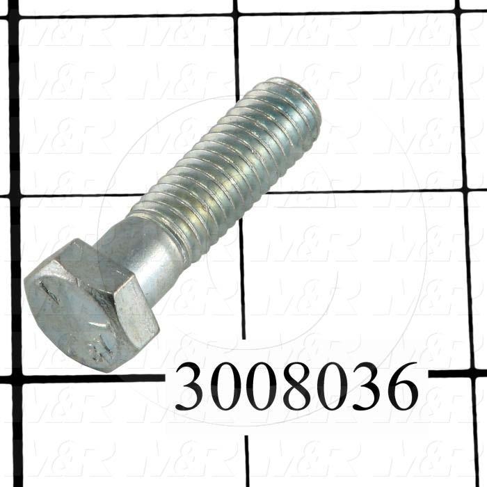 Machine Screws, Hex Head, Steel, Grade Class 5, Thread Size 3/8-16, Screw Length 1 3/8 in., Full Thread Length, Right Hand, Zinc