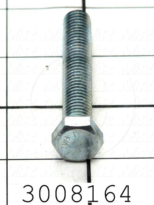 Machine Screws, Hex Head, Steel, Grade Class 5, Thread Size 3/8-16, Screw Length 2 3/8", Full Thread Length, Right Hand, Zinc