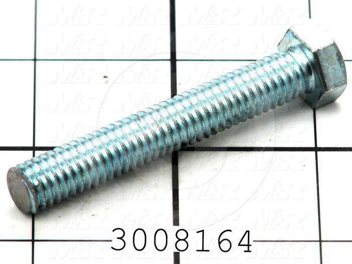 Machine Screws, Hex Head, Steel, Grade Class 5, Thread Size 3/8-16, Screw Length 2 3/8", Full Thread Length, Right Hand, Zinc