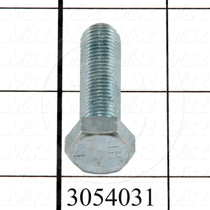 Machine Screws, Hex Head, Steel, Grade Class 5, Thread Size 3/8-24, Screw Length 1 1/4 in., Full Thread Length, Right Hand, Zinc