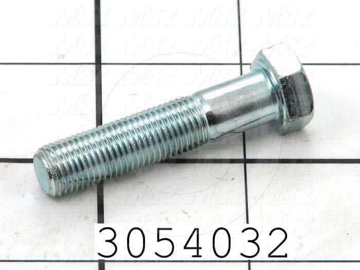 Machine Screws, Hex Head, Steel, Grade Class 5, Thread Size 3/8-24, Screw Length 1 3/4", Partial Thread Length, Right Hand, Zinc