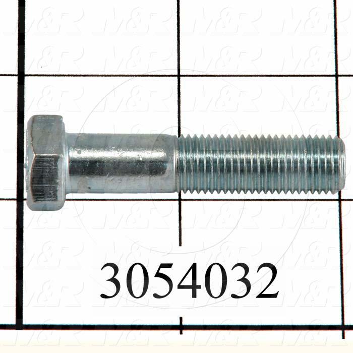 Machine Screws, Hex Head, Steel, Grade Class 5, Thread Size 3/8-24, Screw Length 1 3/4", Partial Thread Length, Right Hand, Zinc
