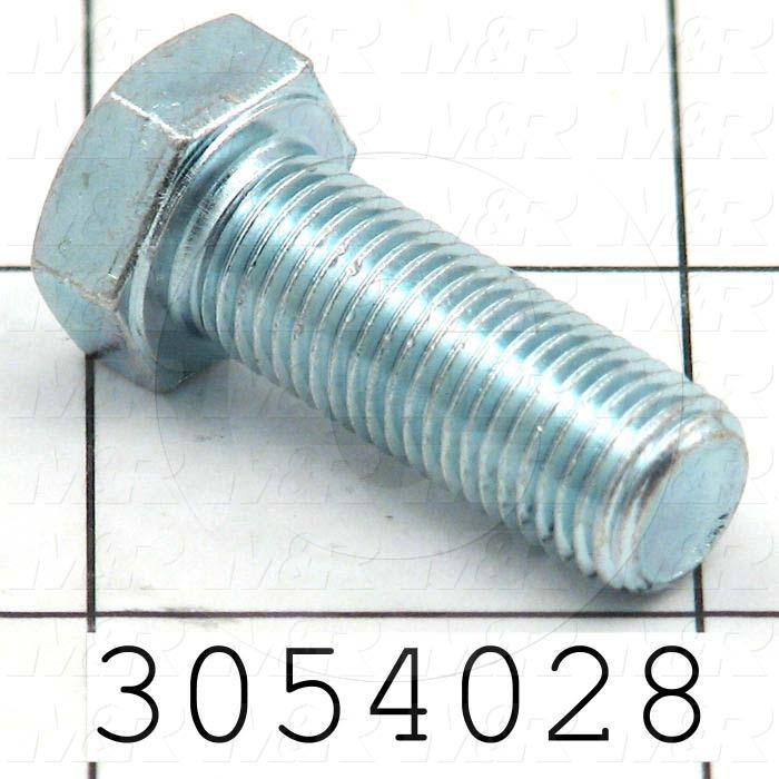 Machine Screws, Hex Head, Steel, Grade Class 5, Thread Size 3/8-24, Screw Length 1", Full Thread Length, Right Hand, Zinc