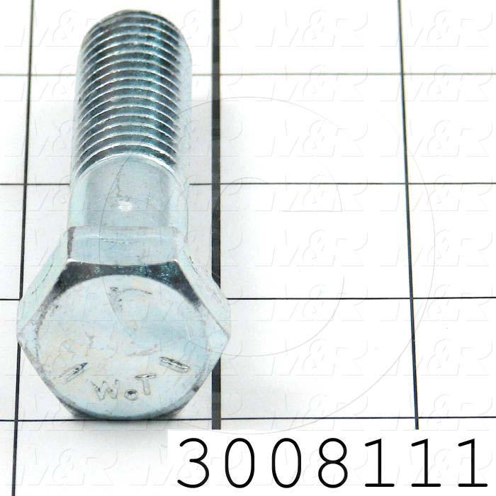 Machine Screws, Hex Head, Steel, Grade Class 5, Thread Size 5/8-11, Screw Length 2 1/2", Partial Thread Length, Right Hand, Zinc
