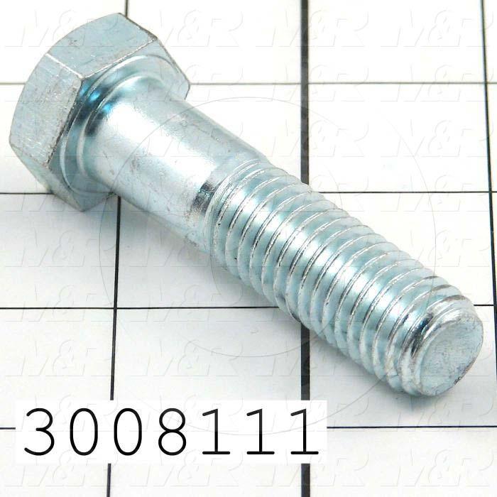 Machine Screws, Hex Head, Steel, Grade Class 5, Thread Size 5/8-11, Screw Length 2 1/2", Partial Thread Length, Right Hand, Zinc