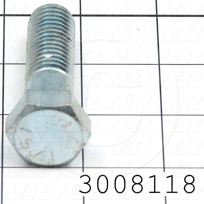 Machine Screws, Hex Head, Steel, Grade Class 5, Thread Size 5/8-11, Screw Length 2 1/4", Partial Thread Length, Right Hand, Zinc