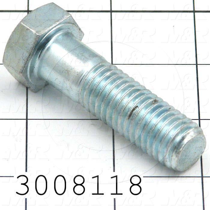 Machine Screws, Hex Head, Steel, Grade Class 5, Thread Size 5/8-11, Screw Length 2 1/4", Partial Thread Length, Right Hand, Zinc