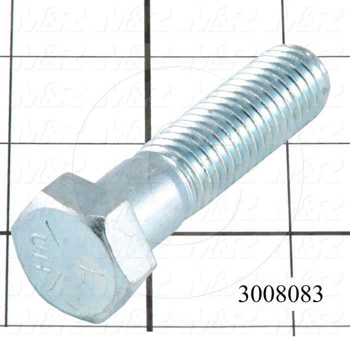 Machine Screws, Hex Head, Steel, Grade Class 5, Thread Size 5/8-18, Screw Length 2 1/4", Partial Thread Length, Right Hand, Zinc