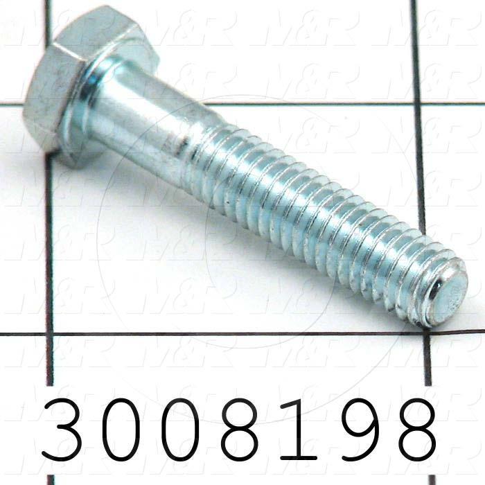 Machine Screws, Hex Head, Steel, Grade Class 8.8, Thread Size M6, Screw Length 30mm, Full Thread Length, Right Hand, Zinc