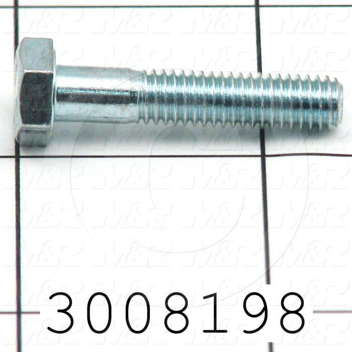 Machine Screws, Hex Head, Steel, Grade Class 8.8, Thread Size M6, Screw Length 30mm, Full Thread Length, Right Hand, Zinc