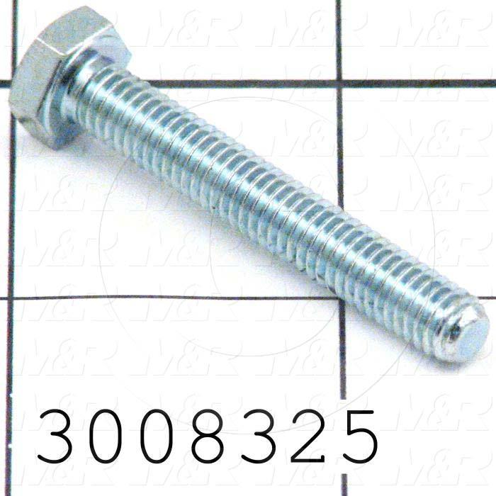 Machine Screws, Hex Head, Steel, Grade Class 8.8, Thread Size M6, Screw Length 40 mm, Full Thread Length, Right Hand, Zinc