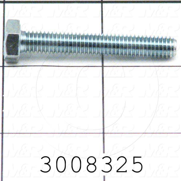 Machine Screws, Hex Head, Steel, Grade Class 8.8, Thread Size M6, Screw Length 40 mm, Full Thread Length, Right Hand, Zinc