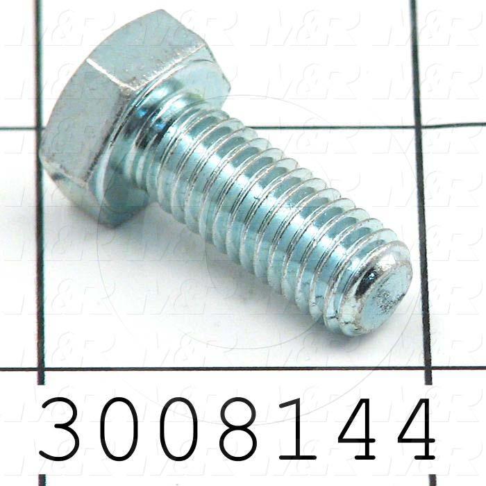 Machine Screws, Hex Head, Steel, Grade Class 8.8, Thread Size M8, Screw Length 20mm, Full Thread Length, Right Hand, Zinc