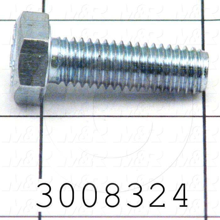 Machine Screws, Hex Head, Steel, Grade Class 8.8, Thread Size M8, Screw Length 25mm, Full Thread Length, Right Hand, Zinc