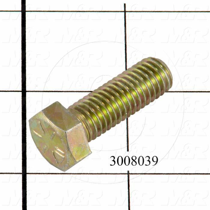 Machine Screws, Hex Head, Steel, Grade Class 8, Thread Size 1/2-13, Screw Length 1 1/2 in., Full Thread Length, Right Hand, Zinc