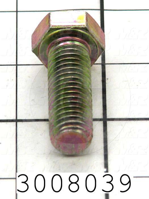 Machine Screws, Hex Head, Steel, Grade Class 8, Thread Size 1/2-13, Screw Length 1 1/2 in., Full Thread Length, Right Hand, Zinc