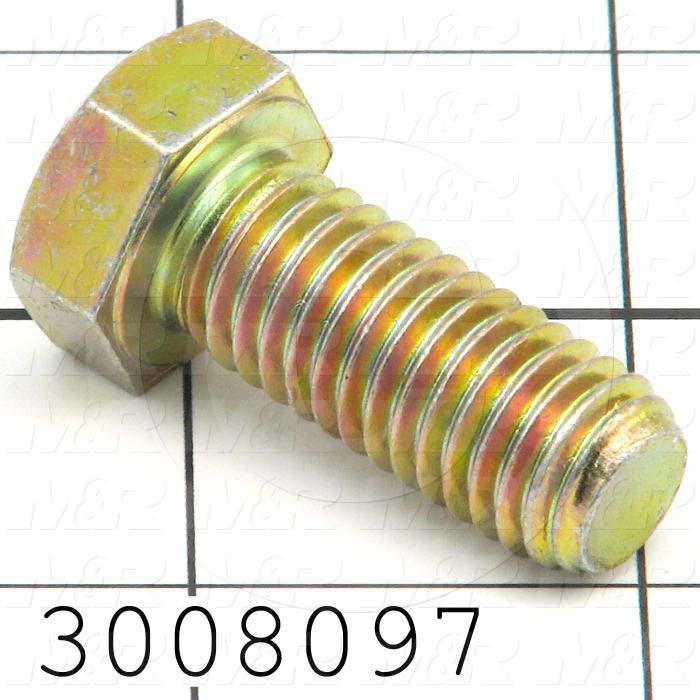 Machine Screws, Hex Head, Steel, Grade Class 8, Thread Size 1/2-13, Screw Length 1 1/4 in., Full Thread Length, Right Hand, Zinc