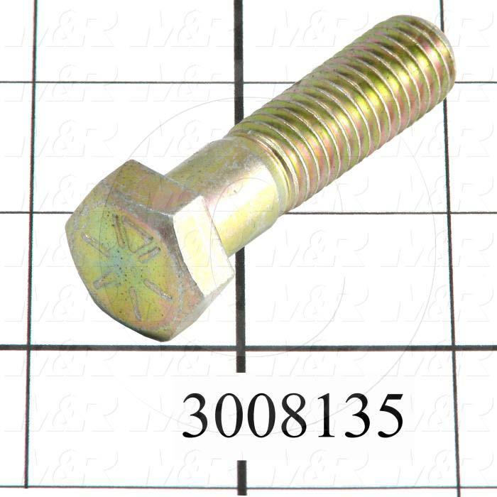Machine Screws, Hex Head, Steel, Grade Class 8, Thread Size 1/2-13, Screw Length 2.00 in., Partial Thread Length, Right Hand, Zinc