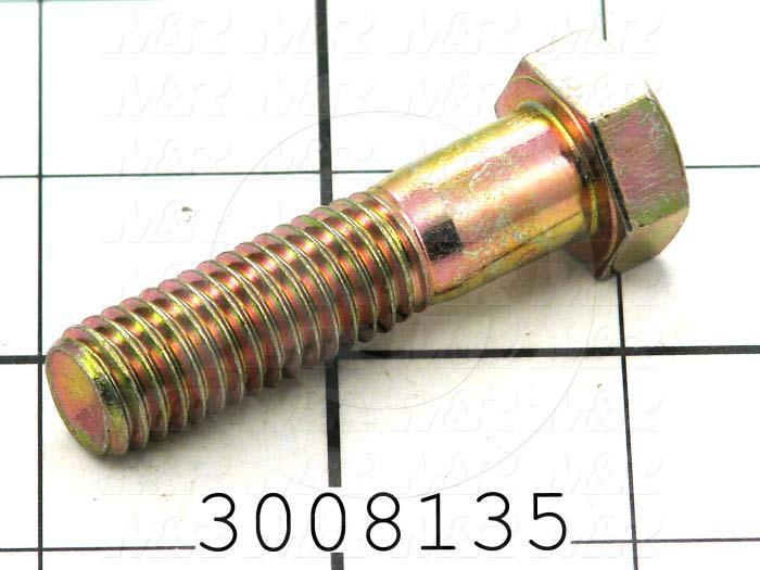 Machine Screws, Hex Head, Steel, Grade Class 8, Thread Size 1/2-13, Screw Length 2.00 in., Partial Thread Length, Right Hand, Zinc