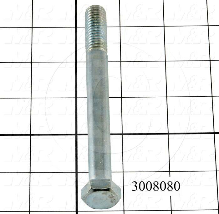 Machine Screws, Hex Head, Steel, Grade Class 8, Thread Size 1/2-13, Screw Length 3 1/2", Partial Thread Length, Right Hand, Zinc