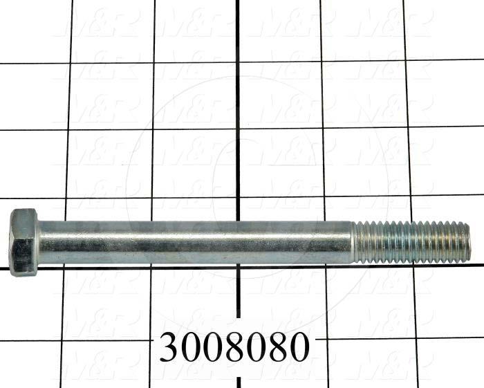 Machine Screws, Hex Head, Steel, Grade Class 8, Thread Size 1/2-13, Screw Length 3 1/2", Partial Thread Length, Right Hand, Zinc