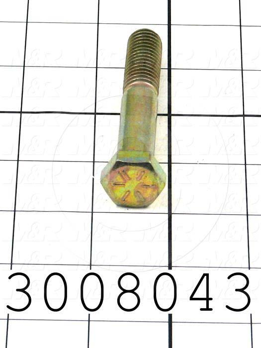 Machine Screws, Hex Head, Steel, Grade Class 8, Thread Size 1/2-13, Screw Length 3 in., Partial Thread Length, Right Hand, Zinc