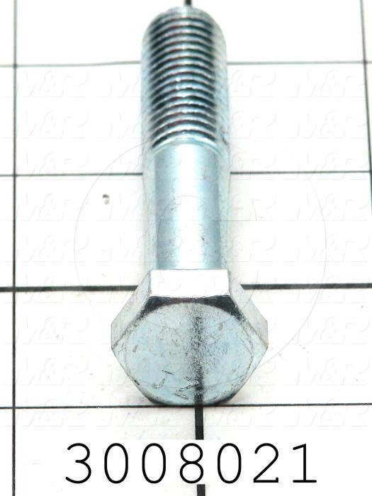 Machine Screws, Hex Head, Steel, Thread Size 1/2-13, Screw Length 2 3/4", Partial Thread Length, Right Hand, Zinc