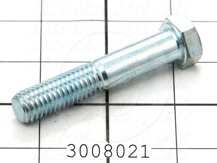 Machine Screws, Hex Head, Steel, Thread Size 1/2-13, Screw Length 2 3/4", Partial Thread Length, Right Hand, Zinc