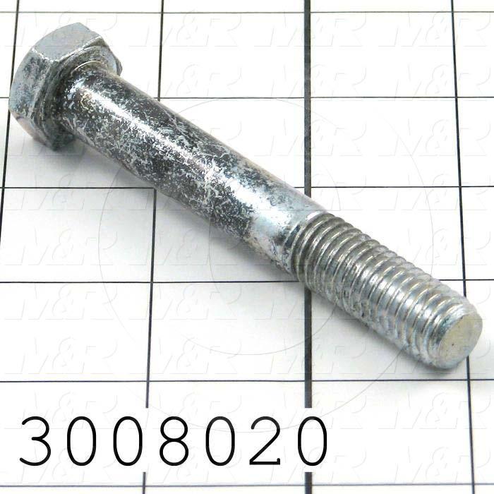 Machine Screws, Hex Head, Steel, Thread Size 1/2-13, Screw Length 3 1/2", Partial Thread Length, Right Hand, Zinc