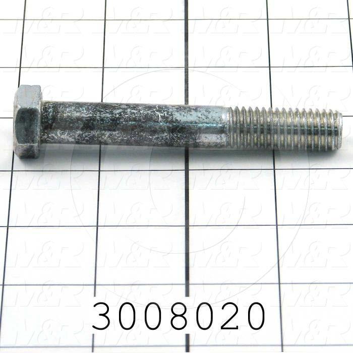 Machine Screws, Hex Head, Steel, Thread Size 1/2-13, Screw Length 3 1/2", Partial Thread Length, Right Hand, Zinc