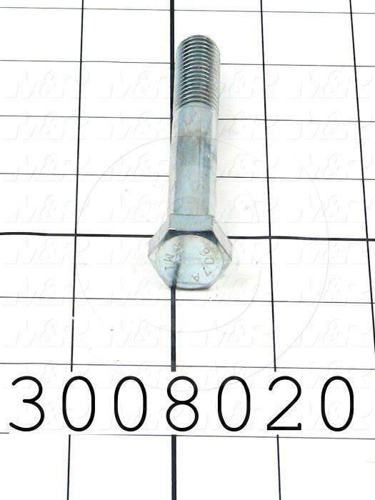 Machine Screws, Hex Head, Steel, Thread Size 1/2-13, Screw Length 3 1/2", Partial Thread Length, Right Hand, Zinc